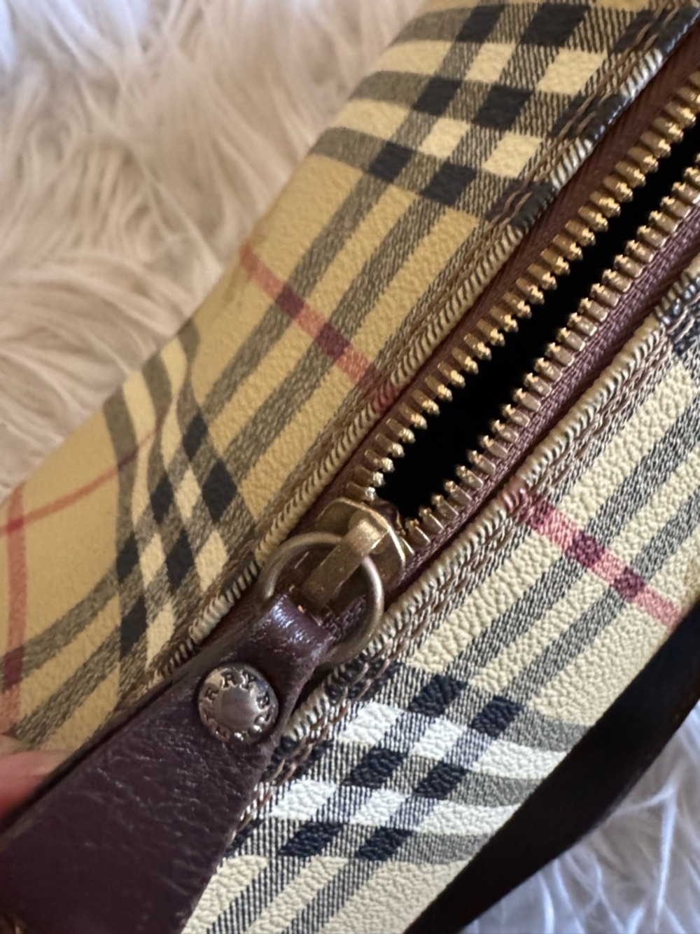 Classic Plaid Barrel Shoulder Bag in Beige and Brown - Picture 6 of 10